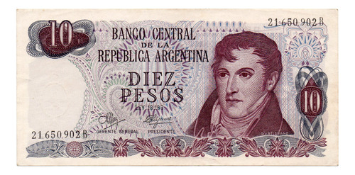 Billete 10 Pesos Ley, Bottero 2343, Año 1972 Exc 