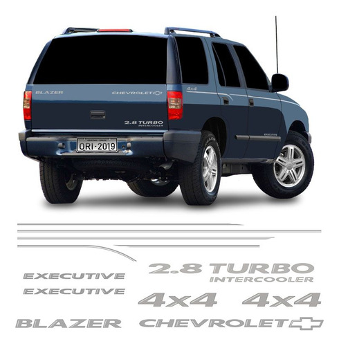 Kit Faixa Blazer Executive 2007/2008 4x4 2.8 Adesivo Prata