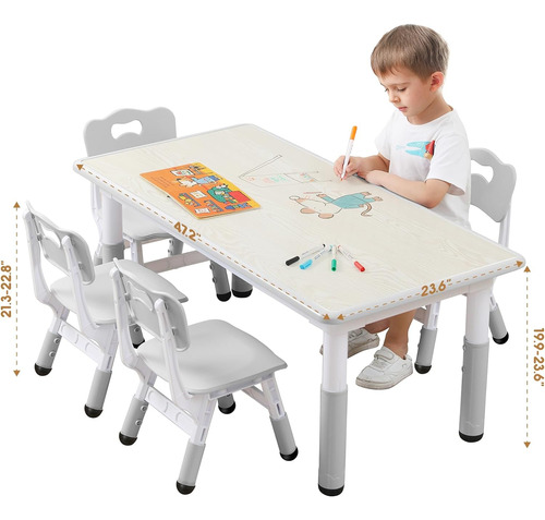 Juego De Mesa Y Sillas De Graffiti Para Niños Jiaoqiu Gris-2