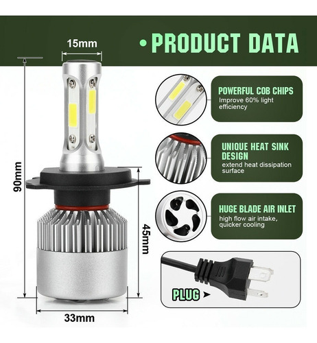 Imagen 3 de 9 de Kit Lámparas Led Cree S6 Plus 44000 Lm H4 H7 H1 H3 H11 A-vip