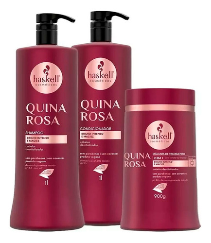  Kit Haskell Quina Rosa Shampoo Condicionador Mascara 1l/1kg