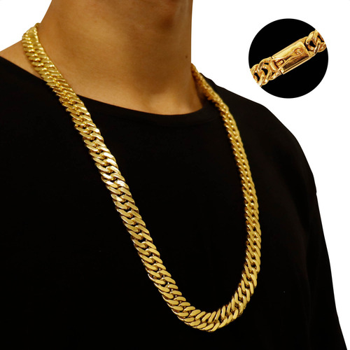 Corrente De Moeda Banhada A Ouro 18k Grumet Lacraia 12,5mm Cor Dourado