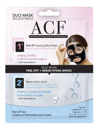 Mascara Facial Acf Duo Peel Off + Serum Hydra Shock