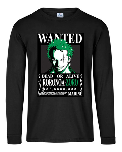 Playera M Larga Zoro One Piece Buscado Cartel