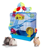 Comprar Gaiola Com Casinha E Tubo Para Hamster 3 Andares Cor Azul