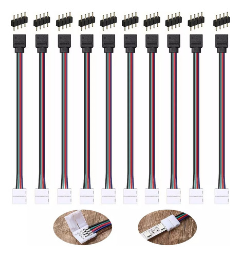20 Pzs Conector Broche Con Cable 4 Pines Macho Tiras Led Rgb