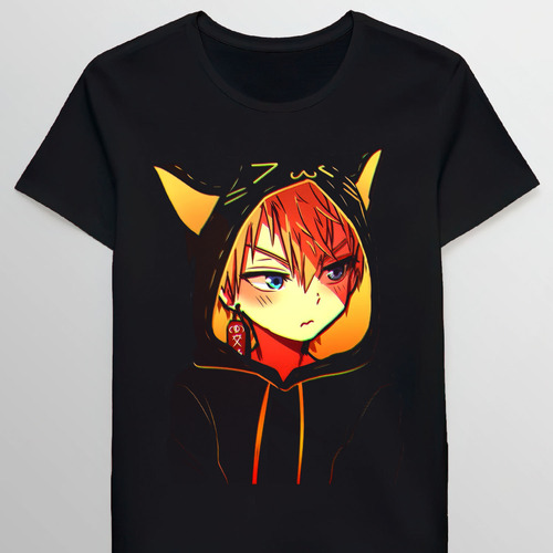 Remera Angry Anime Boy Cute Character Wearing Yellolack 0006