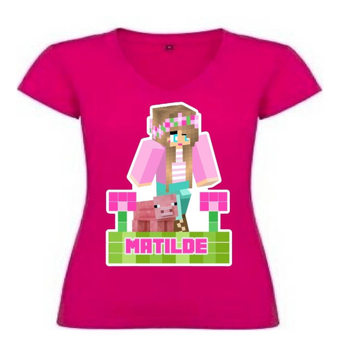 Polera Minecraft Niñas Personalizada 100% Algodón 