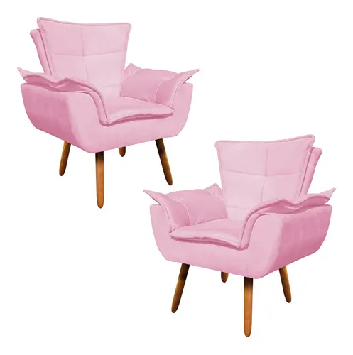 comprar Kit 2 Poltronas Pés Palito Charger Suede Rosa - Gran Belo