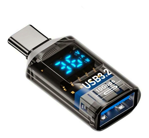 Adaptador Otg Tipo C A Usb Hembra Datos Y Carga Mide Watts Gris Transparente