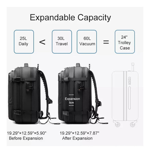 Mochila Extensible De 60 Litros Con Aspirador Con Luces