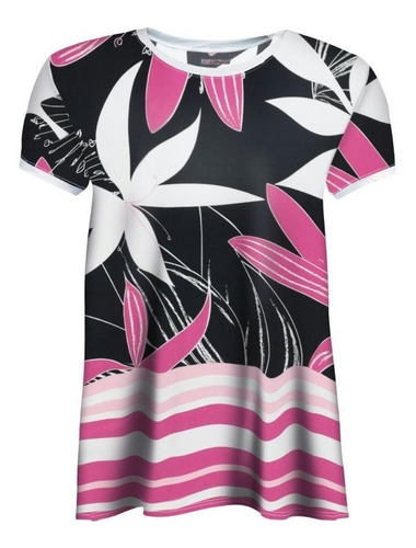 Imagem 3 de 8 de Blusa Blusinha Mullet Alongada Estampa Floral Azul Feminina
