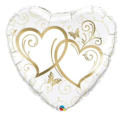 Balão Metalizado Corações Entrelaçados Ouro 18p Qualatex