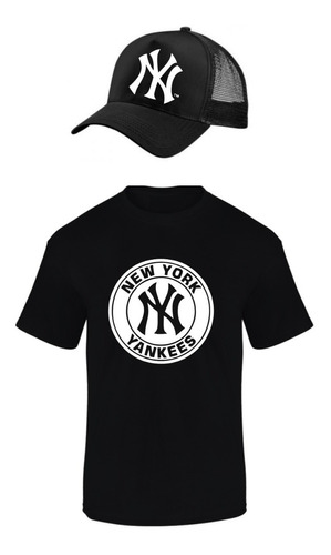 Combo Camiseta Y Gorra New York Yankees Niños Y Adultos