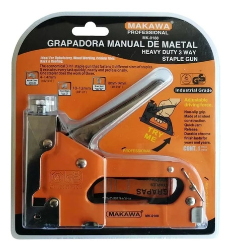 Grapadora Manual Metalica Marca Makawa + 600 Corchete Mk0188