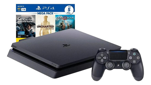 Sony PlayStation 4 Slim 1TB Mega Pack: Call of Duty/Uncharted Collection/God of War color negro azabache