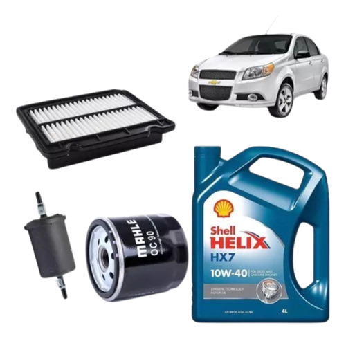 Kit De Filtros X3 + Aceite Shell Hx7 Chevrolet Aveo 1.6 16v