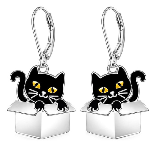 Pendientes De Gato Negro Para Mujer, Pendientes Colgantes De