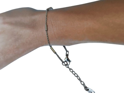 Pulseira Elos E Bastonetes 2mm Aço Inoxidável Com Extensor