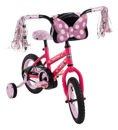 Bicicleta Infantil Minnie R12 Huffy Para Niña Rosa Con Bolsa