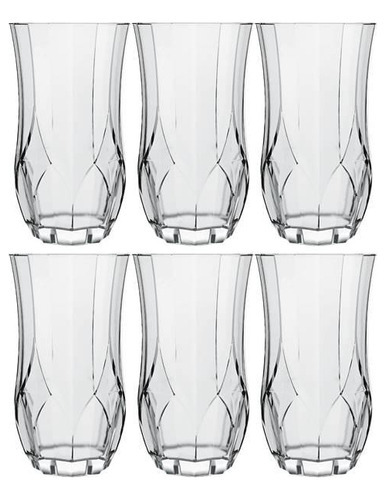 Set de 6 vasos para agua, zumo y refresco, 360 ml, color transparente