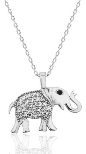 Precioso Collar De Plata .925 Forma Elefante Con Zircón