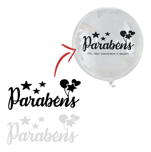 Transfer Adesivo P/ Balão Bubble Lettering Parabéns 20cm