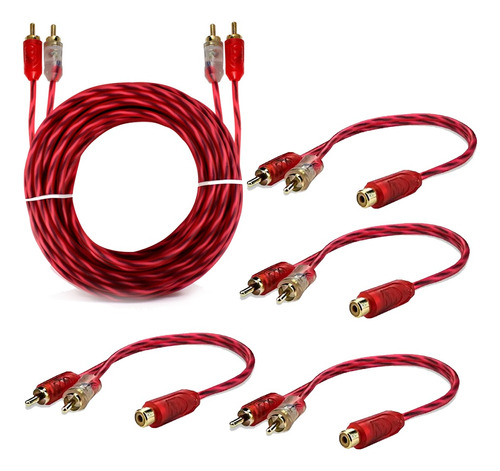 Kit Cabo Rca 5mts + 4 Y 2m1f Semi Blindado Audio E Video