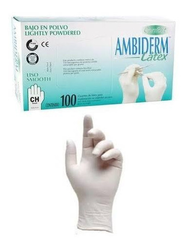 Guante Látex Confort Blanco Ambiderm Caja C/100 Talla Chica