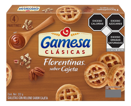 2 Pzs Gamesa Galletas Con Relleno De Cajeta Florentinas 332g