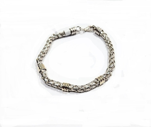 Pulsera De Plata Y Oro 4mm Espiga 21cm P148