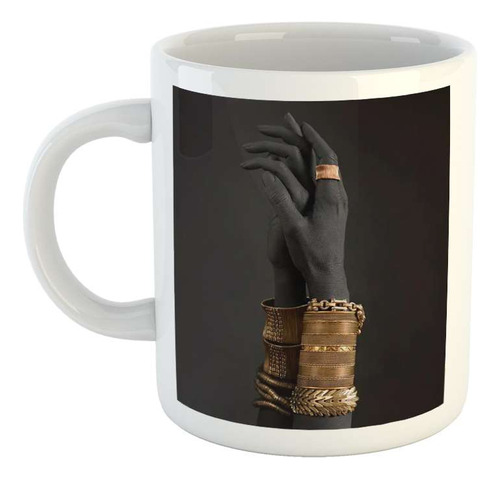 Taza Ceramica Oro Manos Con Joyas Moderno Decoracion M1