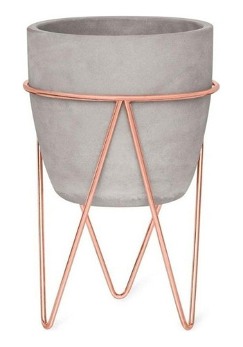 Vaso Em Cimento Rose Gold Com Suporte Decoração Mart 9476p