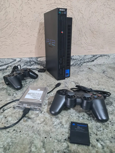 Playstation 2 Fat C/ Hd Configurado Lotado De Jogos Ps2 Fat Com Hd Cheio De Conteudo! Preto (Usado)