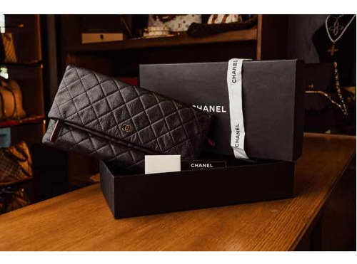 Chanel Black Leather Beauty Cc Foldover Clutch Bag