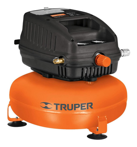 Compresor de aire mini eléctrico portátil Truper COMP-12S libre de aceite monofásico 12L 1 HP 127V 60Hz naranja