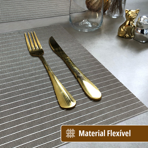 6 Jogo Americano Mesa Posta Luxo Impermeável Mz Meta 2 Vr Cor M11 KAQUI BRILHO ocre claro escuro bege METALICO MZ RETANGULAR