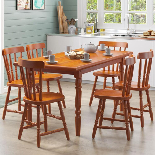 Conjunto Mesa De Jantar 160cm/6 Cadeiras Multimóveis Cr50085 Cor Mel