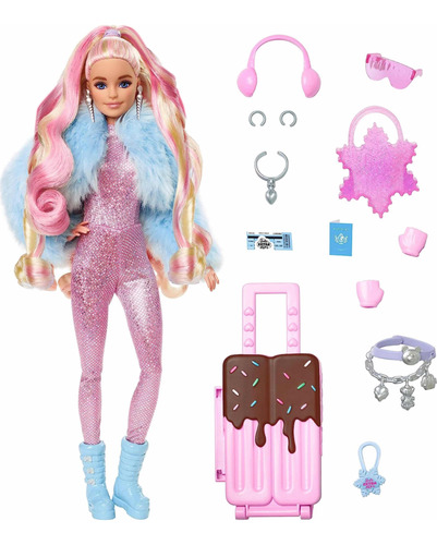 Barbie Muñeca Extra Fly Ropa Y Accesorios De Viaje Nieve