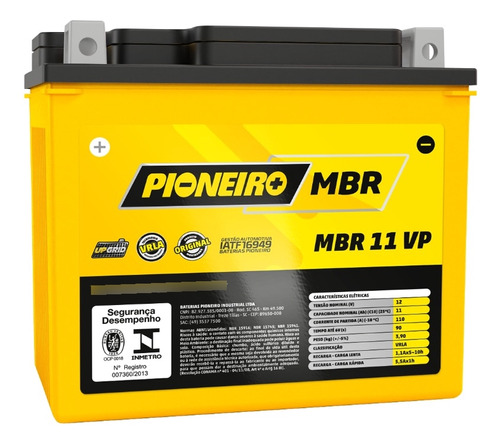Bateria Moto Pioneiro Mbr11-vp 12v 11a/h
