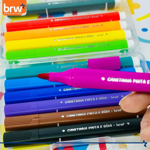 Marcadores Al Agua Brw Fibras Lavables Valija 12 Colores