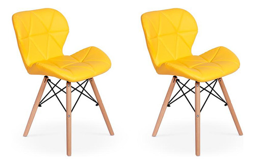 Kit 02 Cadeiras Charles Eames Eiffel Slim Wood Estofada Cor Amarela Cor Da Estrutura Da Cadeira Natural