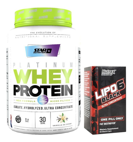 Proteina Whey Star Nutrition 2 Lb + Lipo Black Uc X 60 Caps