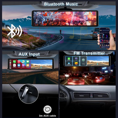 Espejo Retrovisor Dvr Para Automóvil De 12 Con Carplay 4k