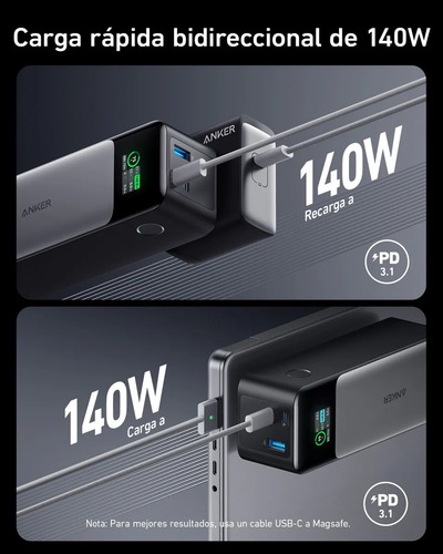 Cargador Portátil Power Bank Anker 737, 24000mah Cargador Pa Negro