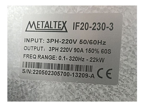 Inversor De Frequência 30cv 220v 90a Metaltex Trifásico If20