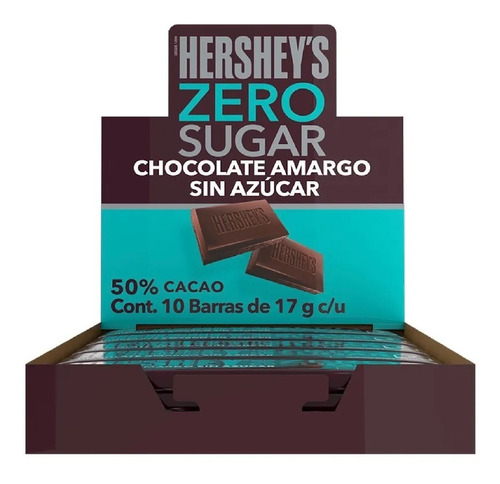 Hershey's Zero Chocolate Amargo Sin Azúcar Con 10 Pz 17g C/u