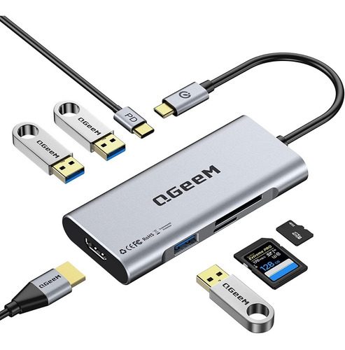 Adaptador Usb-c Hdmi Lector Tarjetas Sd Usb 3.0 Multipuertos