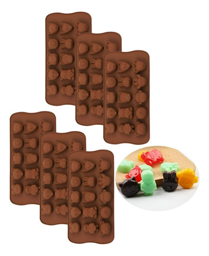 Pack X4 Moldes De Chocolate Molde Silicona Animalitos Marron