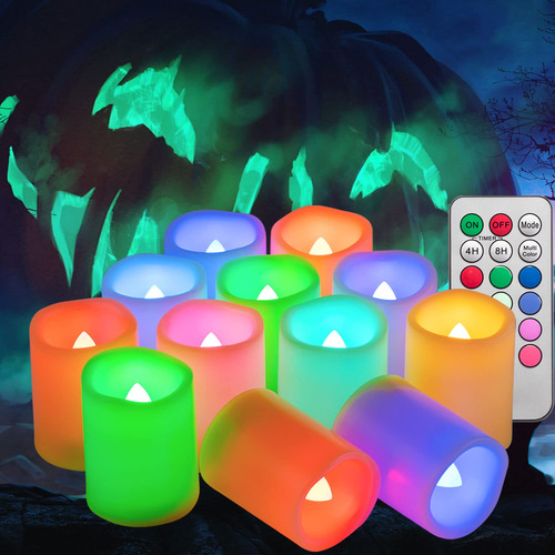 12 Velas Votivas De Colores Sin Llama Parpadeantes Con Contr